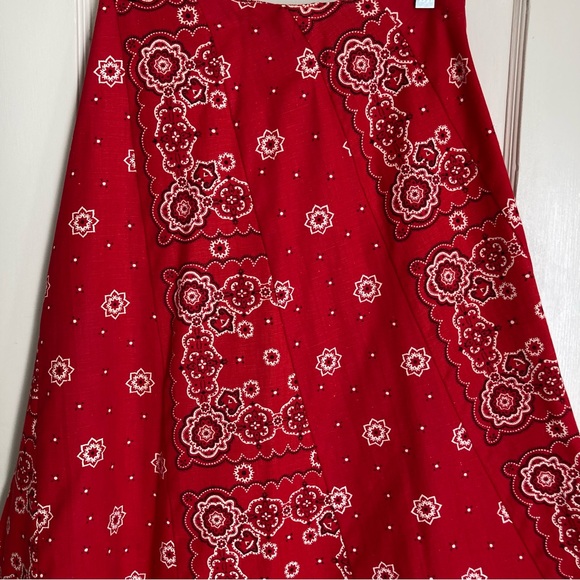 Vintage Cotton Canvas Patchwork Red Paisley Bandana Maxi Skirt - Picture 9 of 17